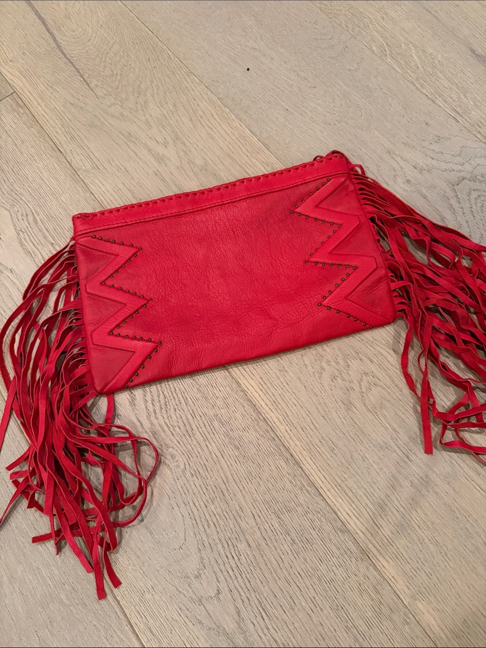 Red Fringe Leather Clutch